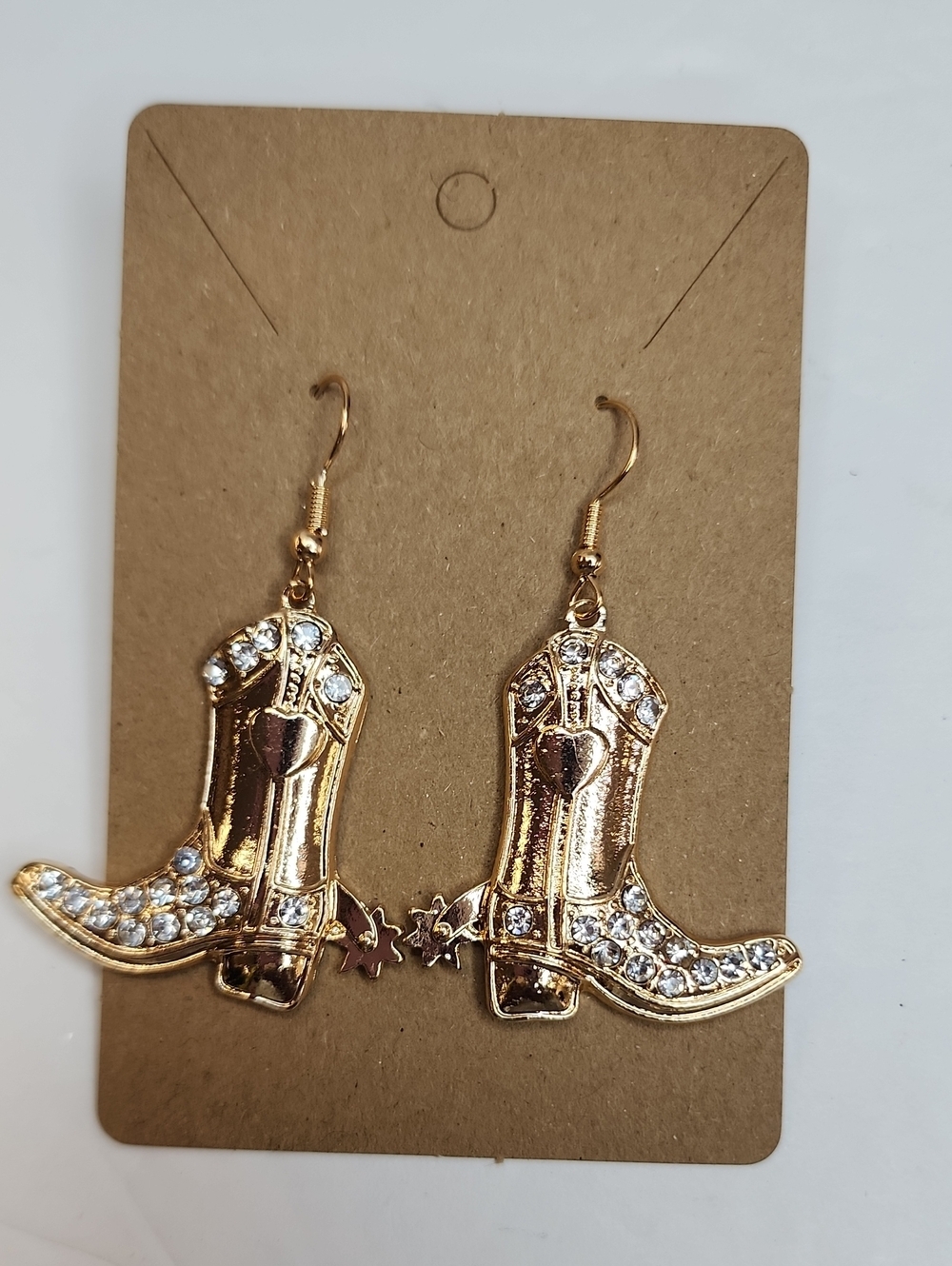 Western Cowboy Boot Earrings Black Enamel Rhinestone Gold Tone Dangle